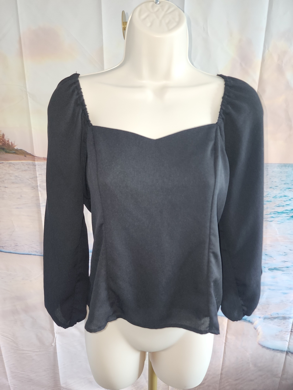 Blue RAIN Women’s Black Square Neck Long Sleeve Top